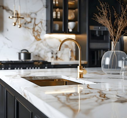 Kitchen with luxurious marble tops