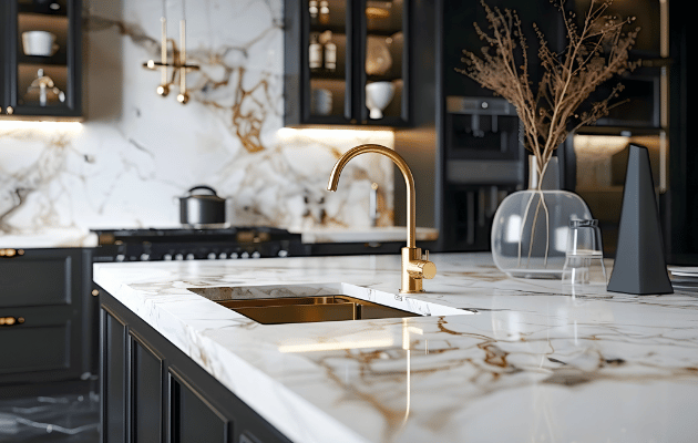 Kitchen with luxurious marble tops